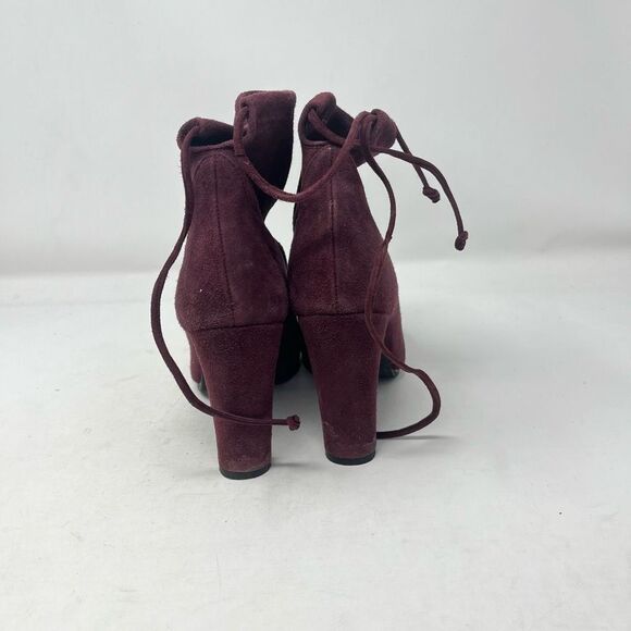 Stuart Weitzman Suede Sock Ankle Boots Booties Pull On Tie Back Burgundy Women 7 - Picture 4 of 8